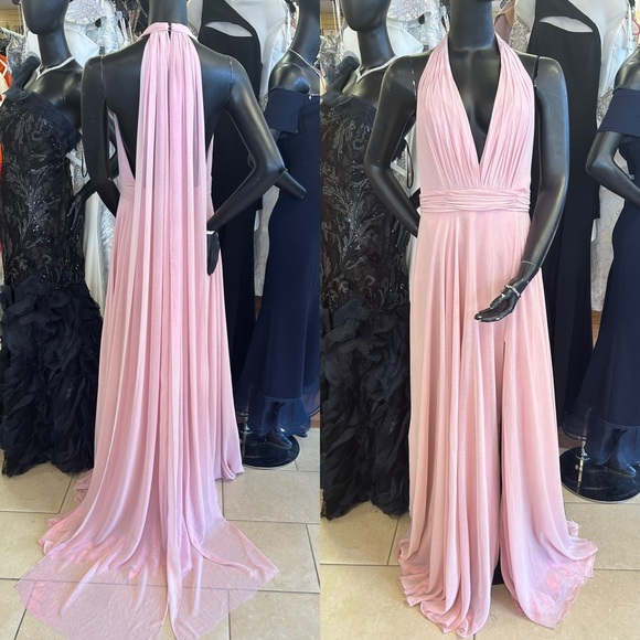 Jovani Dresses & Skirts - Jovani Elegant Pink Halter Maxi Dress chiffon dress with slit